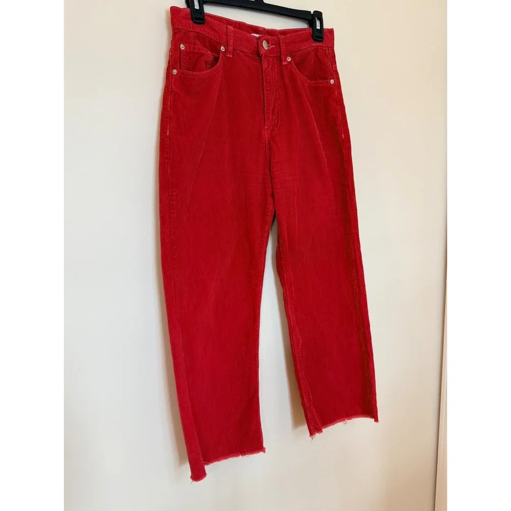 BDG Urban Outfitters Cowboy Jean Red Corduroy High Rise Raw Hem Pants Size 28